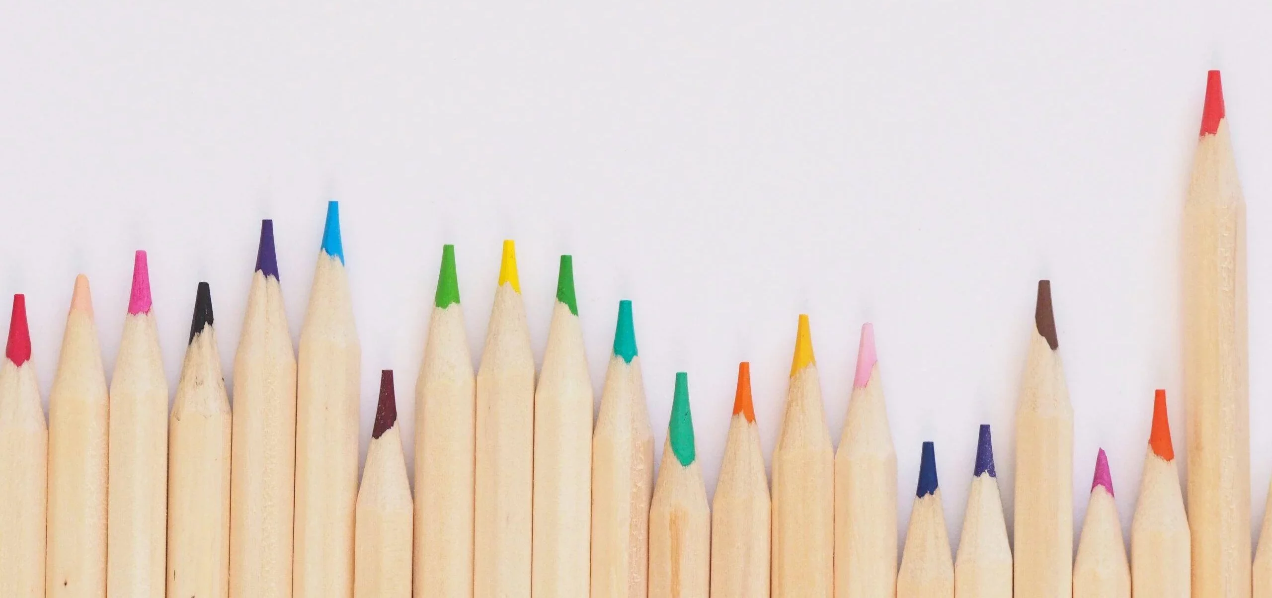 fila de lápices de diferentes colores y tamaños que representa la diversidad en la organización